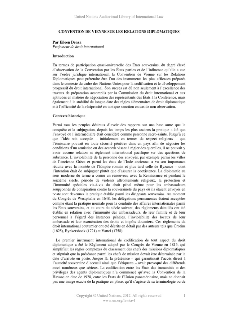 Convention De Vienne Sur Les Relations Diplomatiques