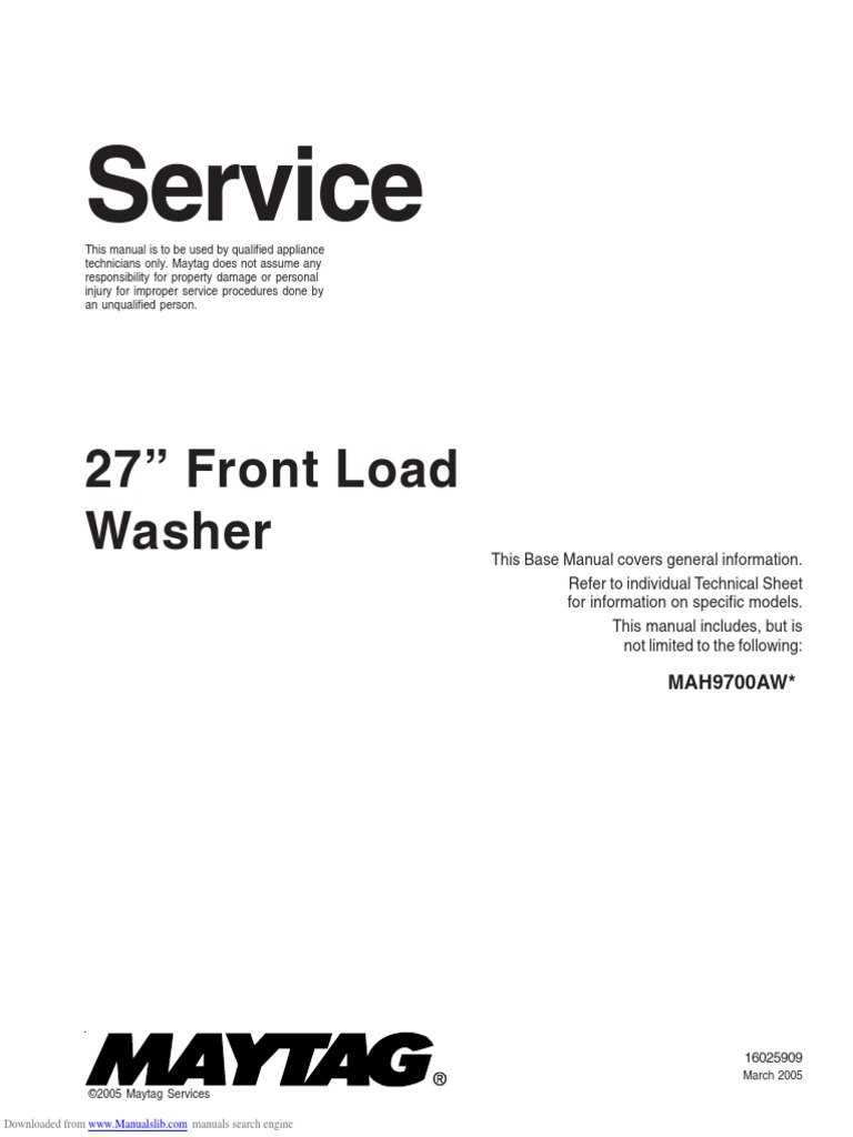Maytag Neptune Washer Manual Model Mah9700aw PDF Washing Machine