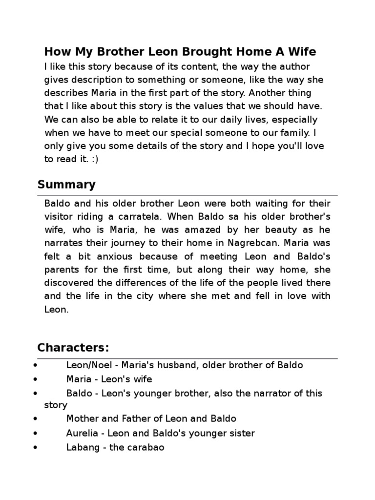 How My Brother Leon Brought Home A Wife ANALYSIS PDF