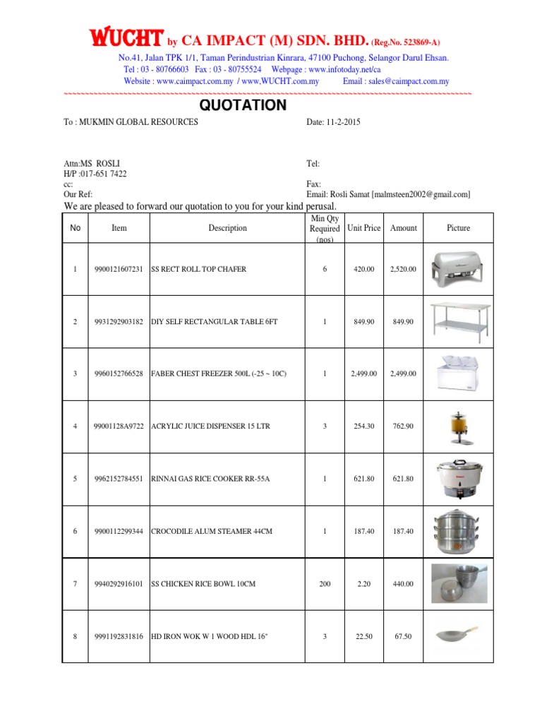 Quotation for Kitchen Equipment Supplies | PDF