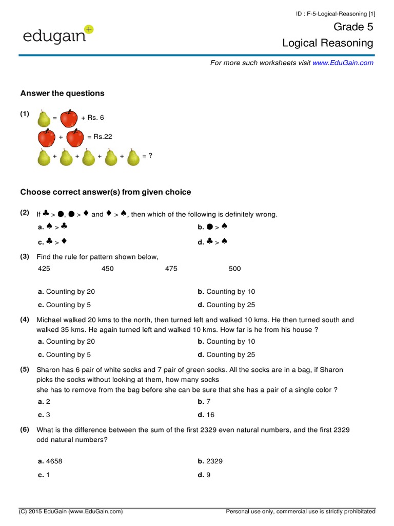 grade5 logical reasoning pdf pdf teaching mathematics