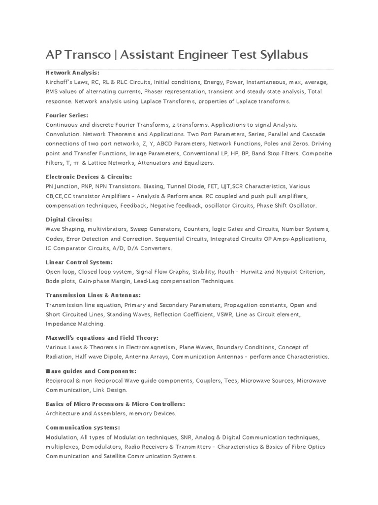 AP Transco AE Syllabus Overview | PDF