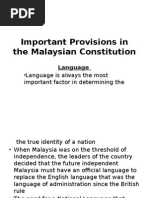 Important Provisions in The Malaysian Constitution