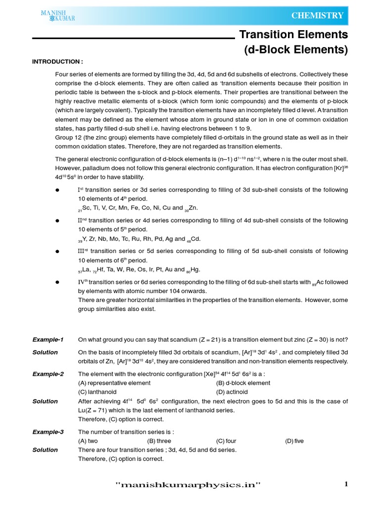 Overview of Transition Elements | PDF | Transition Metals | Redox