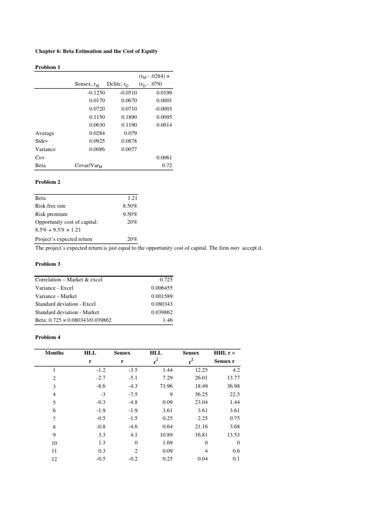 Chapter 6: Beta Estimation and The Cost of Equity | PDF | Finance ...