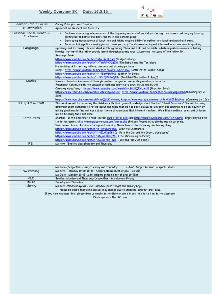 SK TD Term 3 Weekly Overview WK 9 March 16-20 | PDF | Cognition ...
