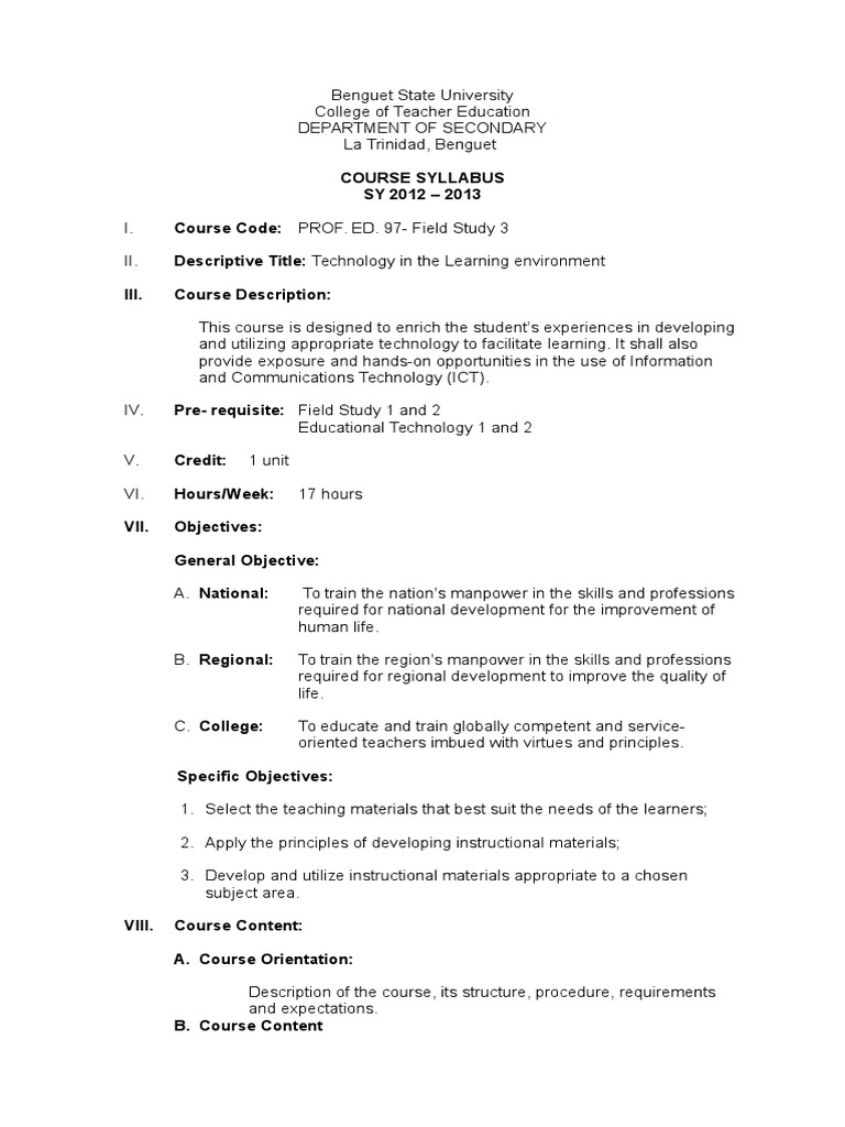 Syllabus Educational Technology Curriculum