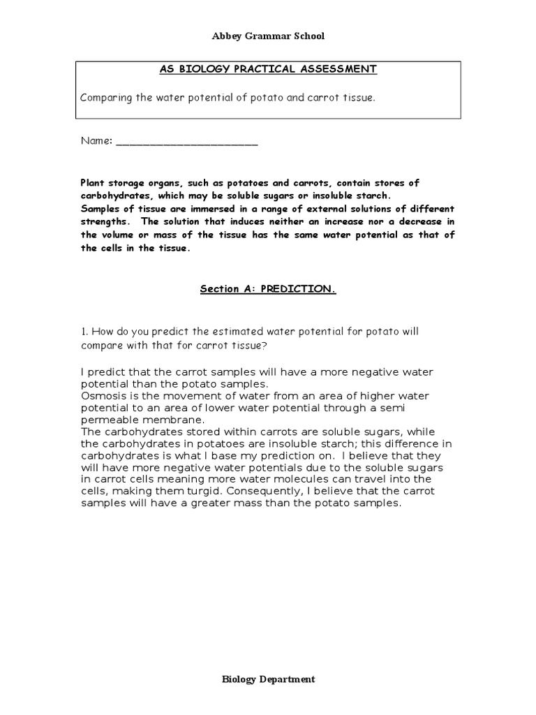 Potato osmosis lab report image