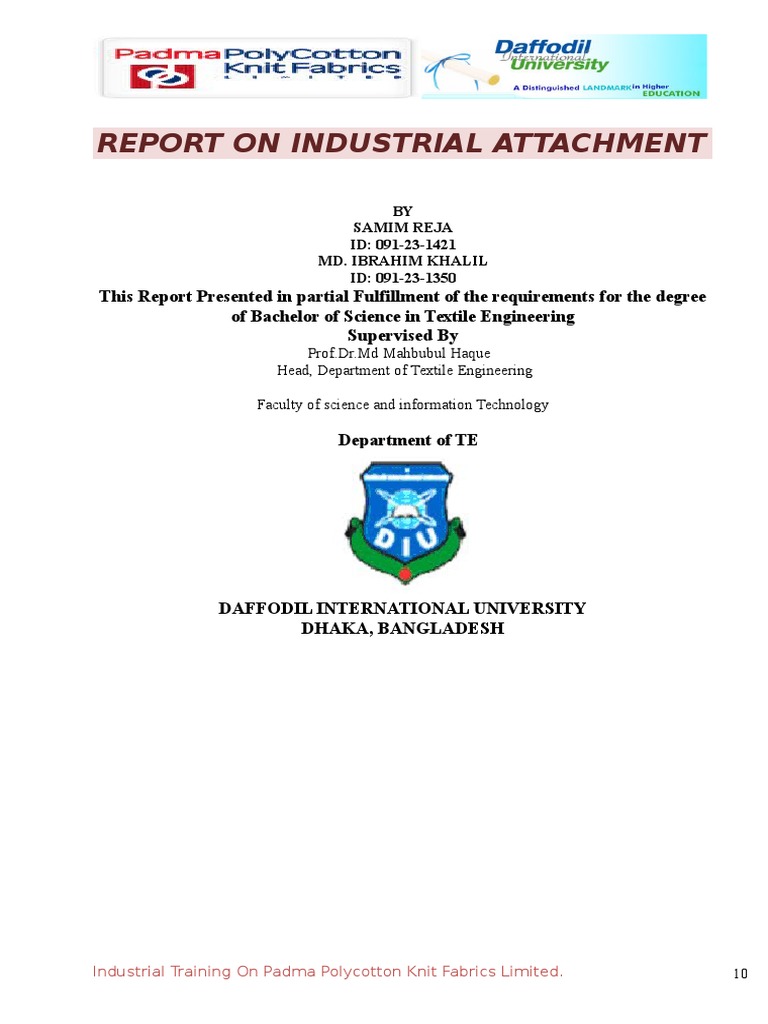 Report On Industrial Training at Padma Poly Cotton Knit Fabric LTD