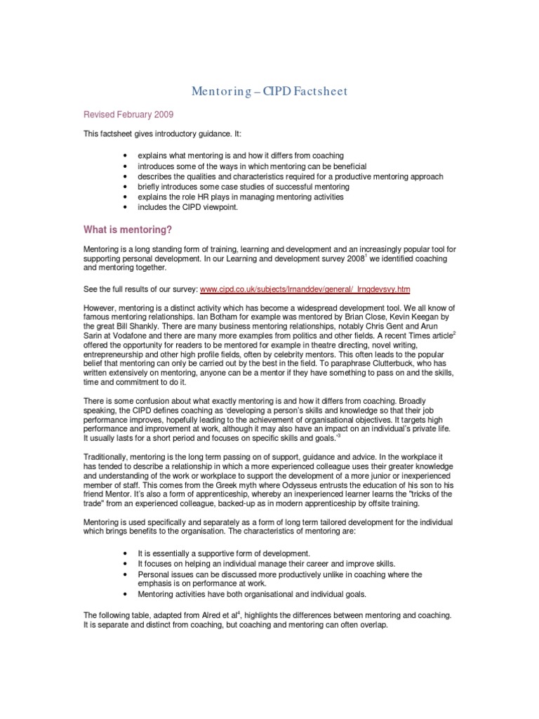 Cipd Mentoring Factsheet | PDF | Mentorship | Leadership