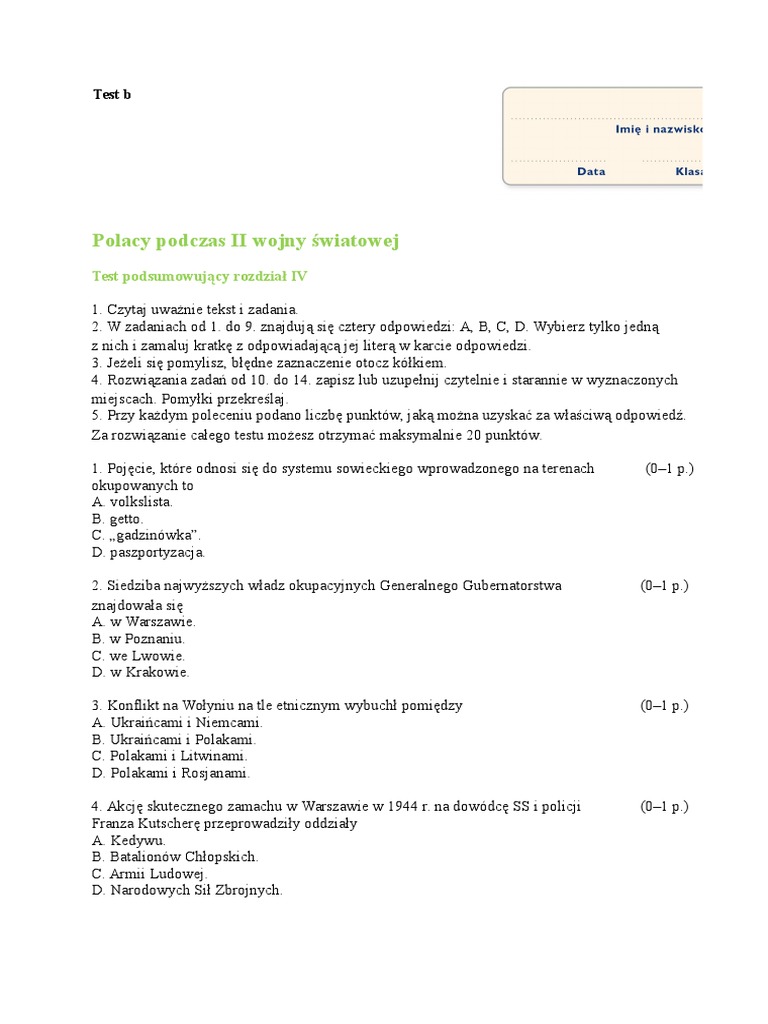 Polacy Podczas 2 Wojny światowej Test