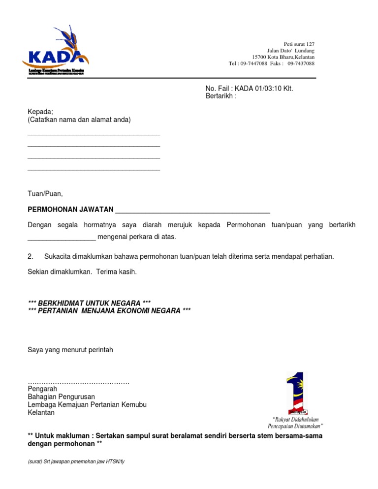 Slip Pengesahan Permohonan Jawatan Lembaga Kemajuan Pertanian Kemubu Kada Pdf