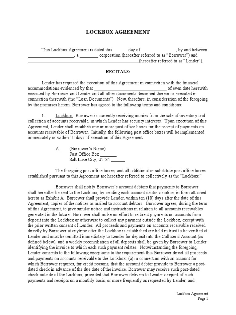 Lockbox Agreement Debtor Loans