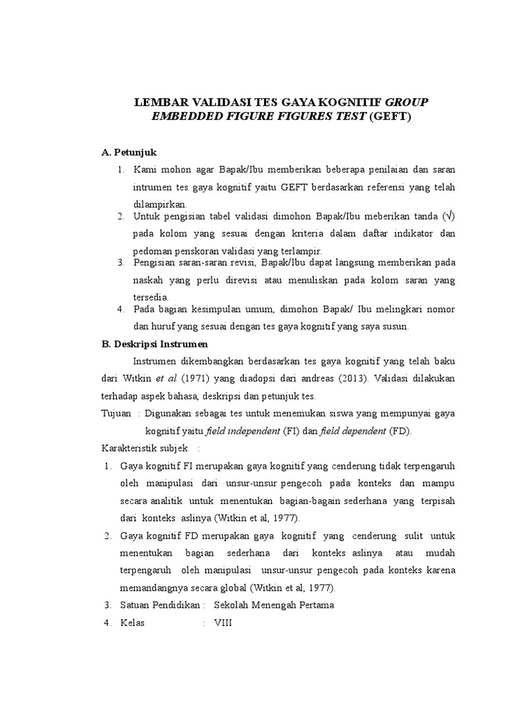 Validasi Tes GEFT untuk Siswa SMP | PDF
