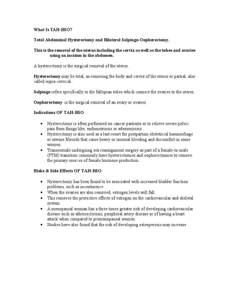 What Is Tah Bso Total Abdominal Hysterectomy And Uterus Human Reproduction