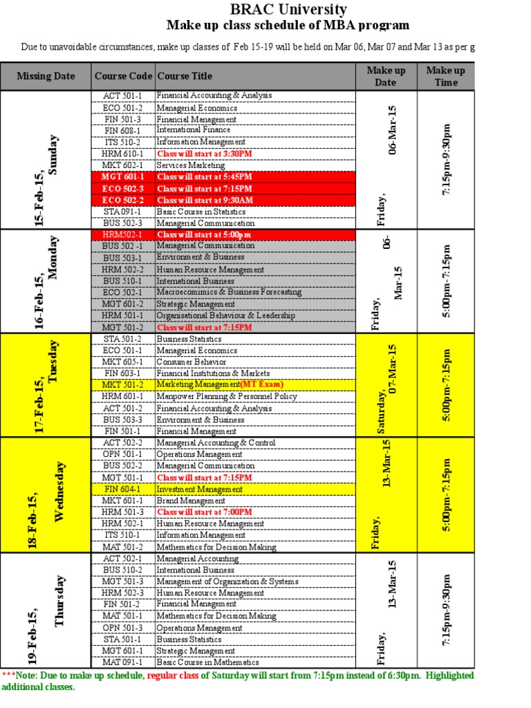 Make Up Class Schedule | PDF