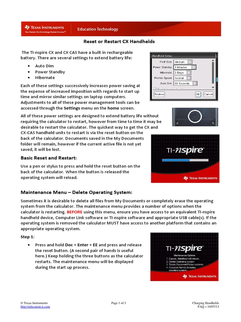 Reset Restart TI Nspire CX PDF Operating System Office Equipment