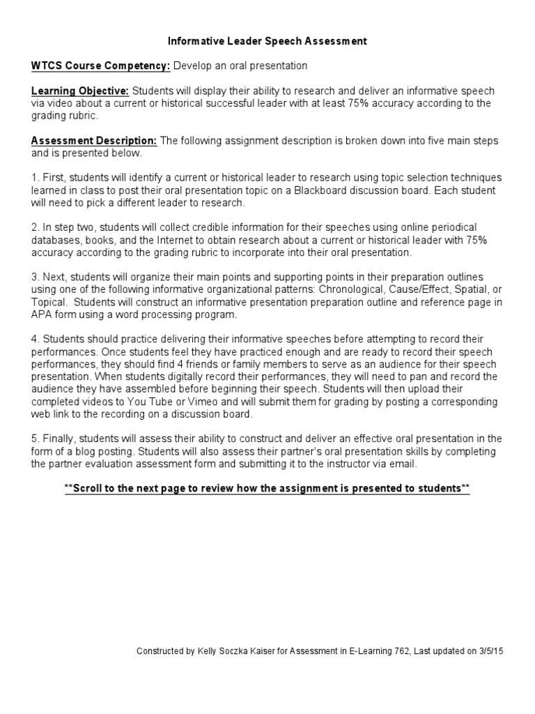 Informative speech assignment examples image