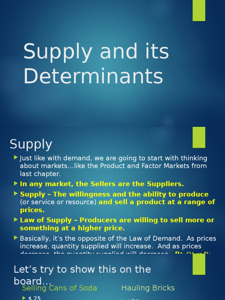 supply and its determinants Supply (Economics) Prices