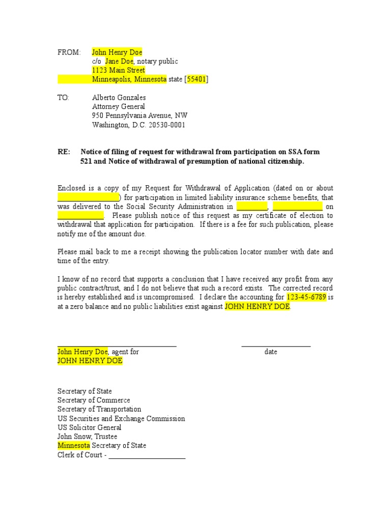 Social Security Form 521 Attachments PDF Notary Public Social