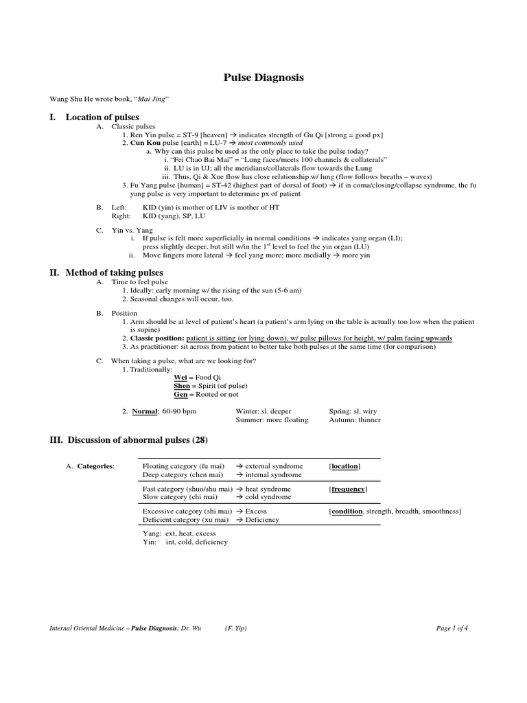 Pulse Diagnosis Techniques Overview | PDF