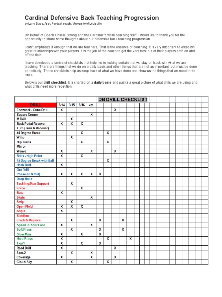 Cardinal Defensive Back Teaching Progression | Download Free PDF ...