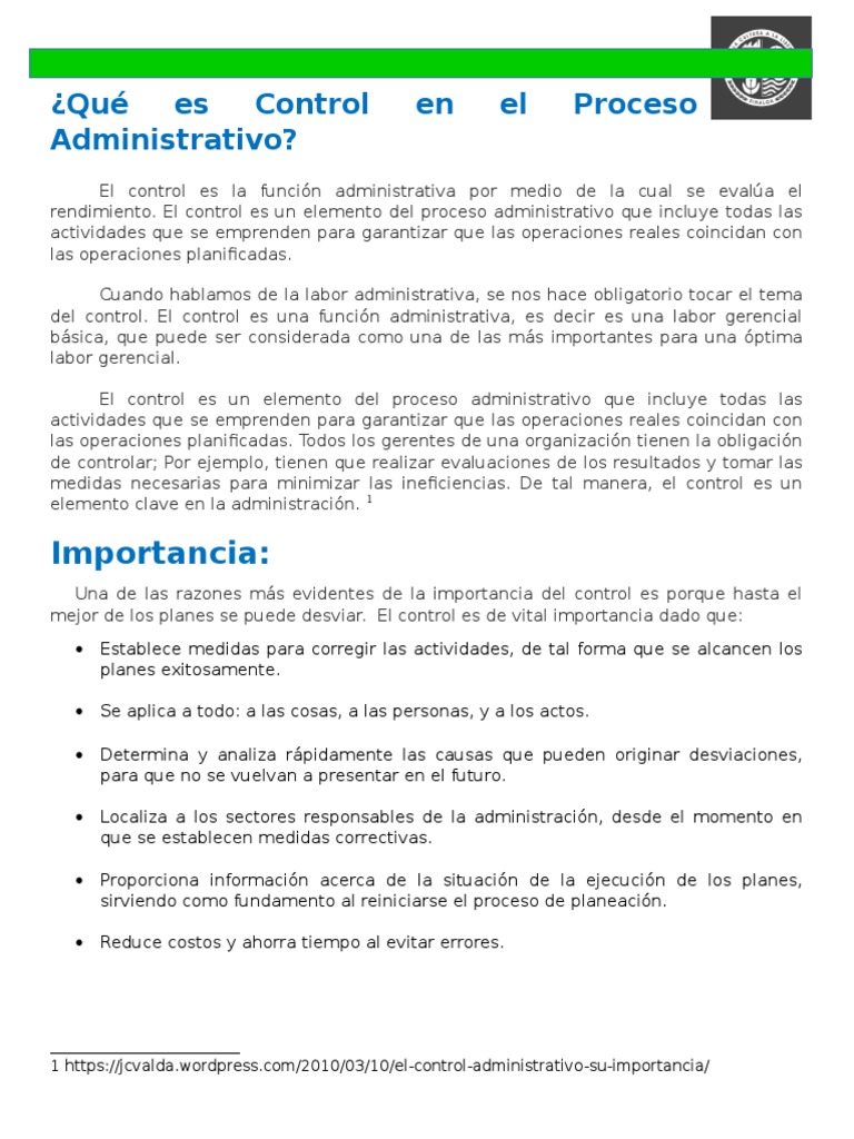 ¿Qué Es Control en El Proceso Administrativo? | PDF | Planificación ...