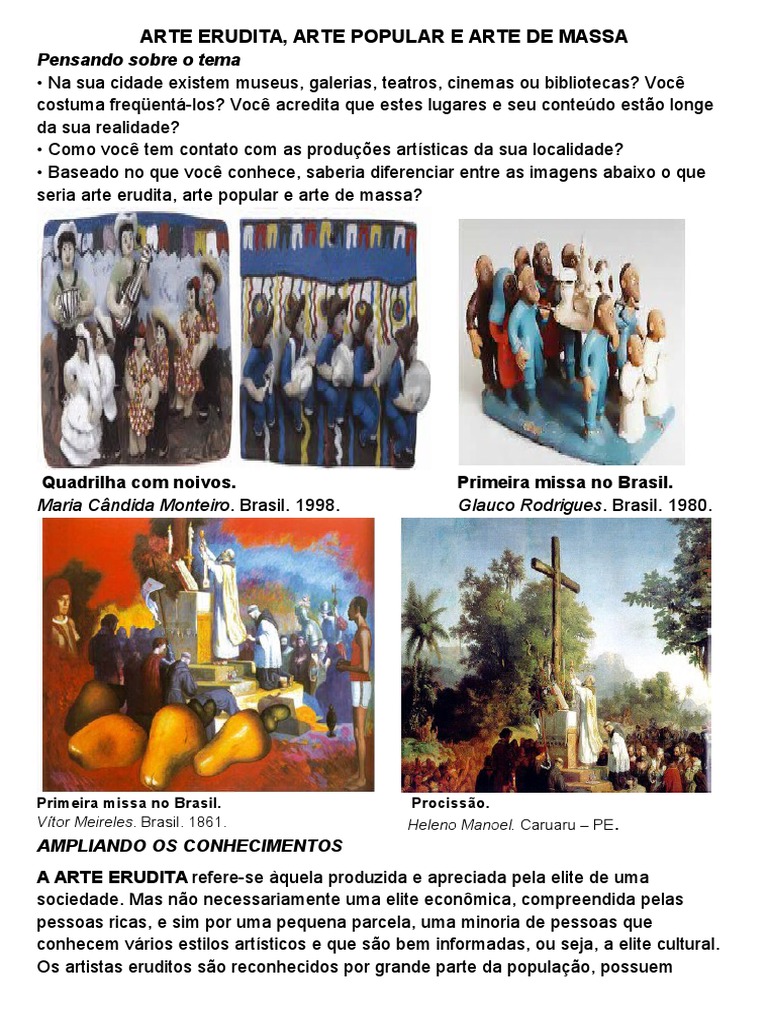 Arte Erudita, Arte Popular e Arte de Massa | Cultura popular | Música ...