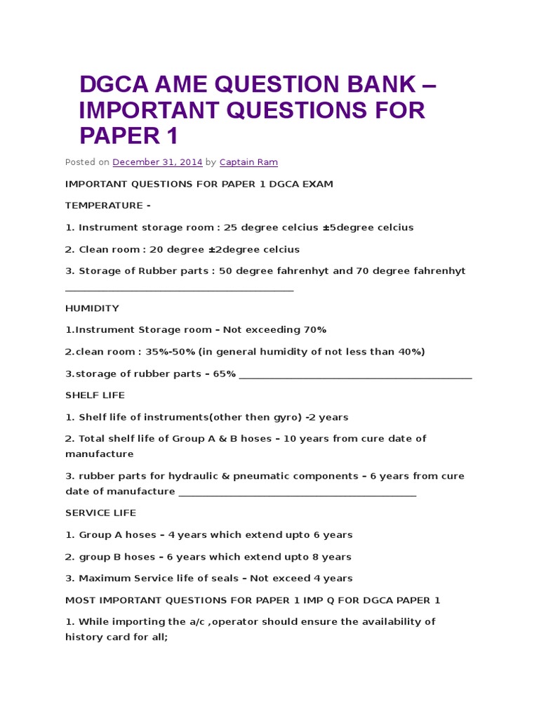 DGCA AME Paper 1 Question Bank | PDF | Government | Business