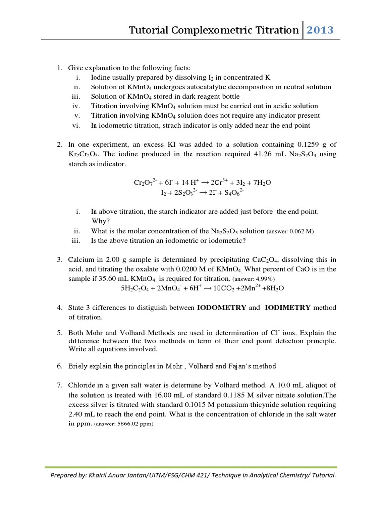 Tutorial Complexometric Titration Titration Acid