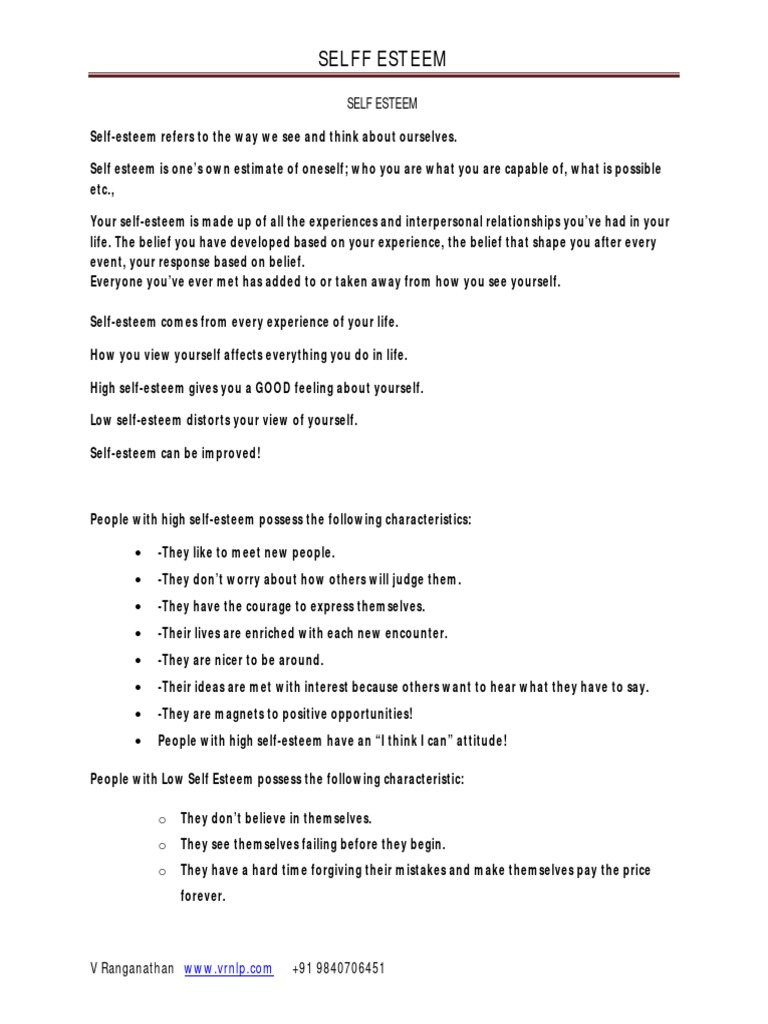 Self Esteem | PDF | Self Esteem | Psychological Attitude