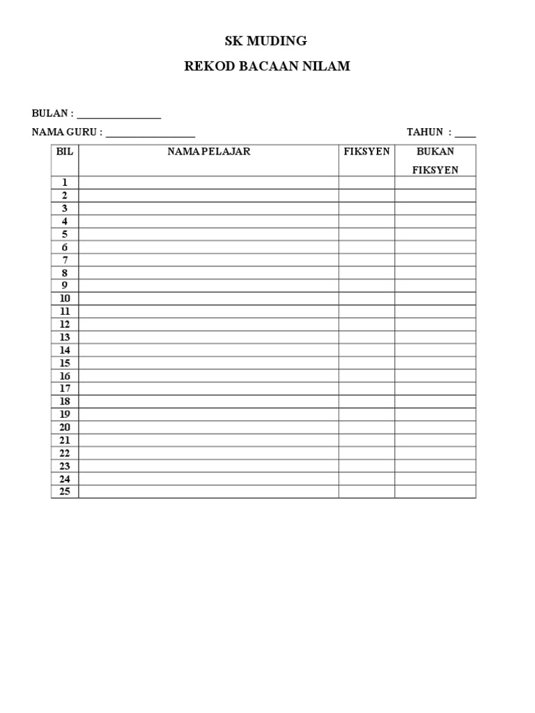 Borang Rekod Bacaan Nilam Pdf