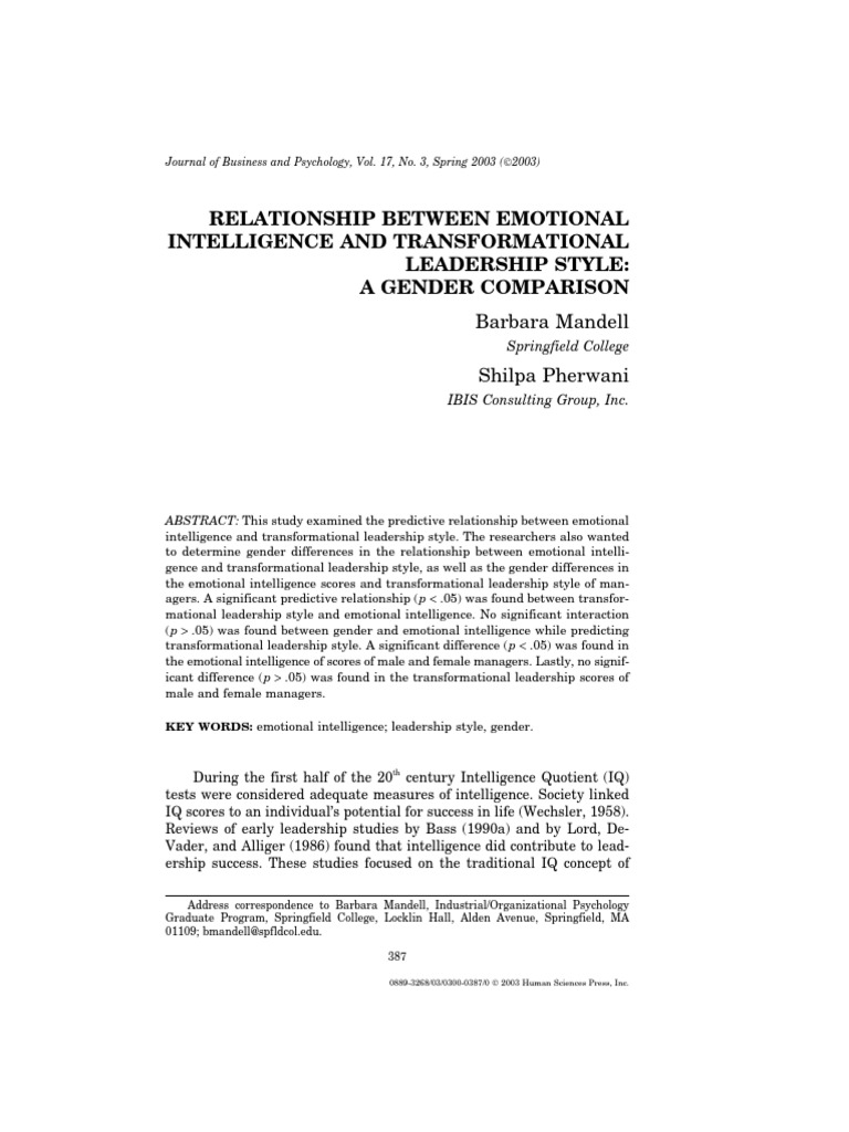 Relationship Between Emotional Intelligence and Transformational ...