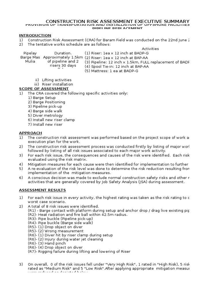 ConstructioRiskAssessment of Riser Installation PDF Underwater Diving Risk Assessment