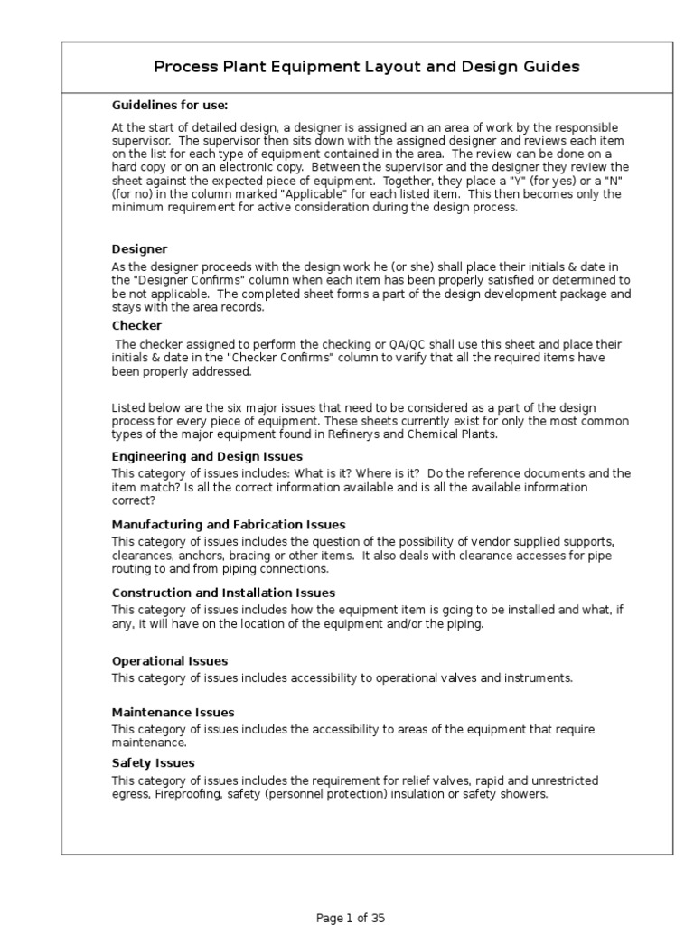 Equipment Layout Checklist PDF Pipe (Fluid Conveyance) Pump