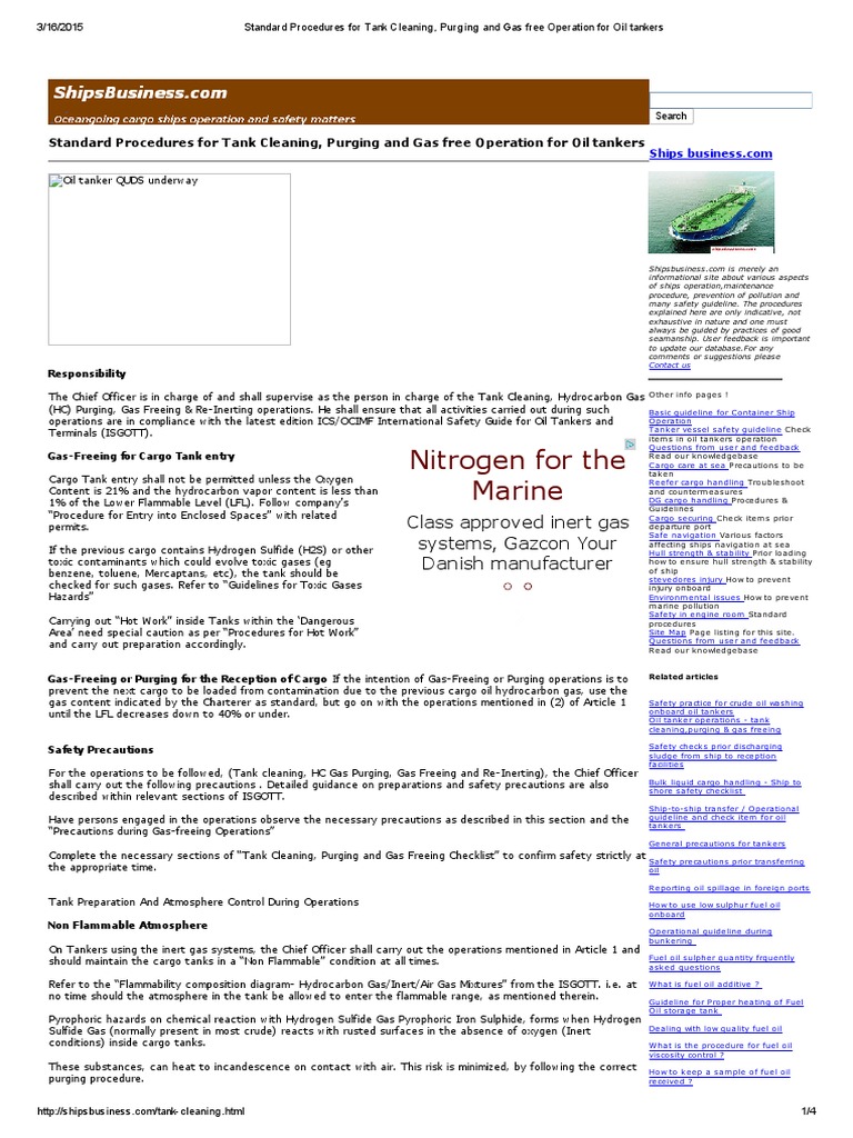 Standard Procedures for Tank Cleaning, Purging and Gas free Operation for Oil tankers.pdf Oil