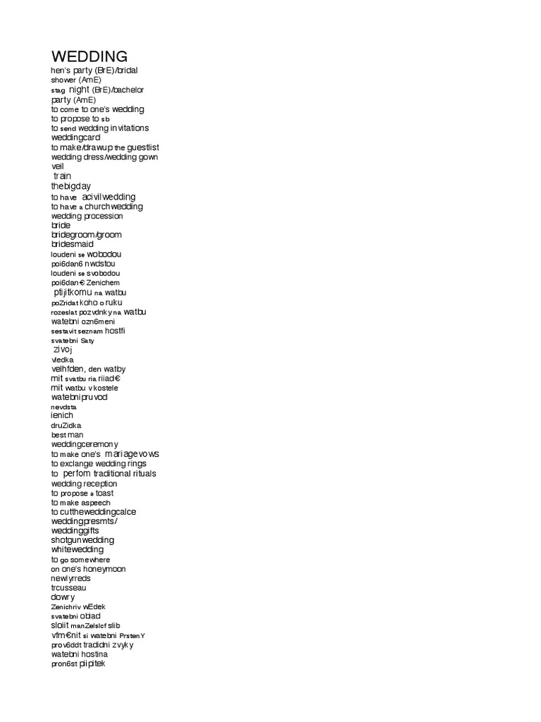 Essential Wedding Vocabulary Guide | PDF | Language Arts & Discipline