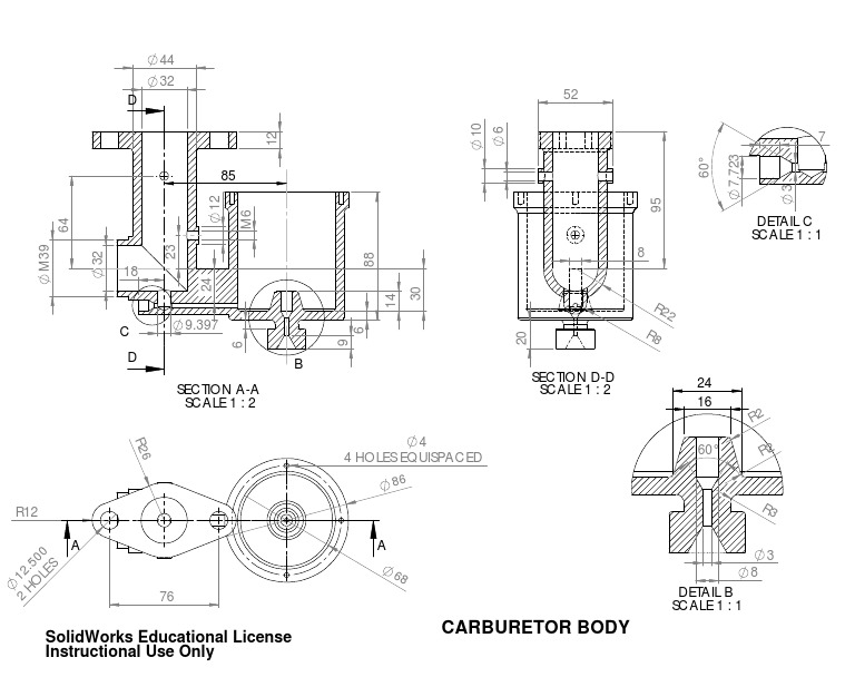 Carburetor Technical Drawing Details | PDF