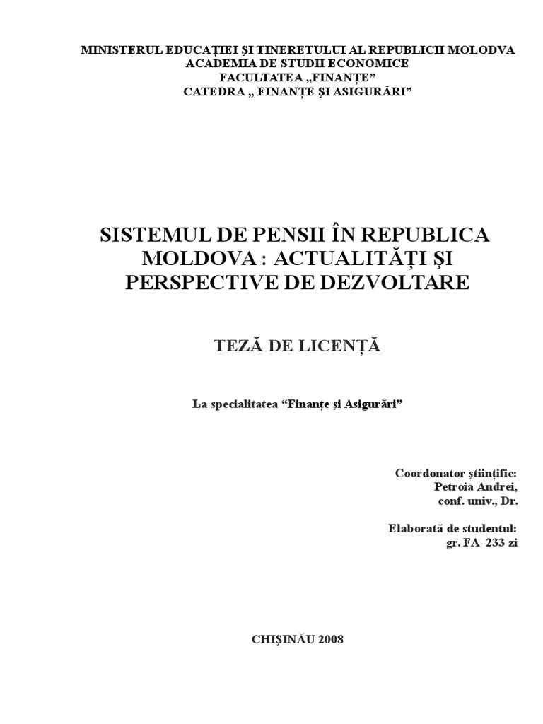Sistemul De Pensii In Republica Moldova Actualitati Si