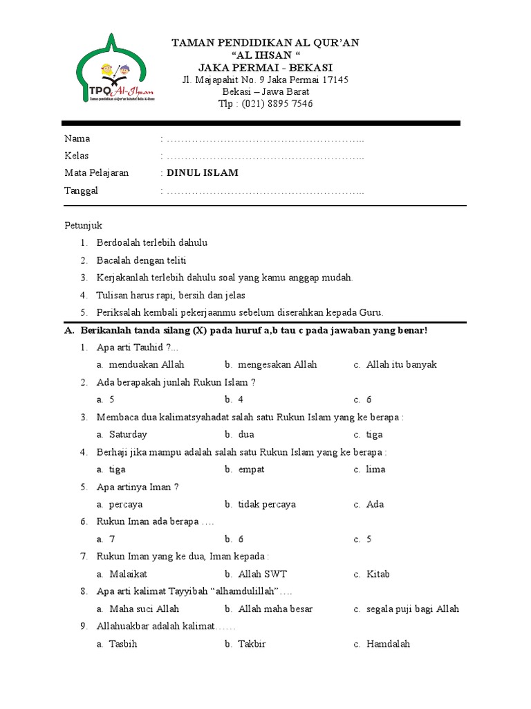Soal UAS TPQ Alihsan PDF