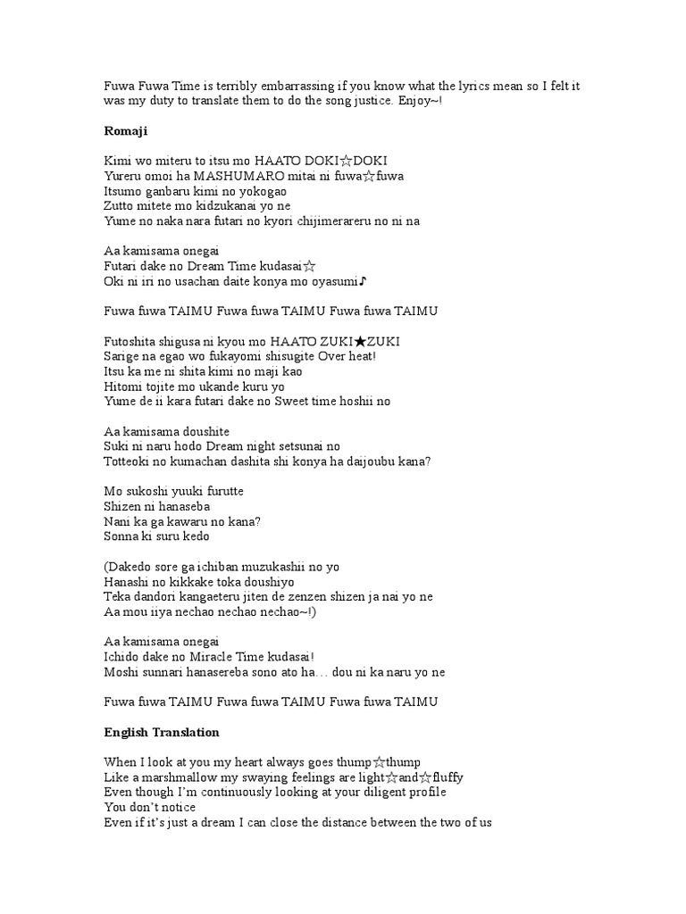 Fuwa Fuwa Time Lyrics Hetalia england amv take your time. fuwa fuwa time lyrics