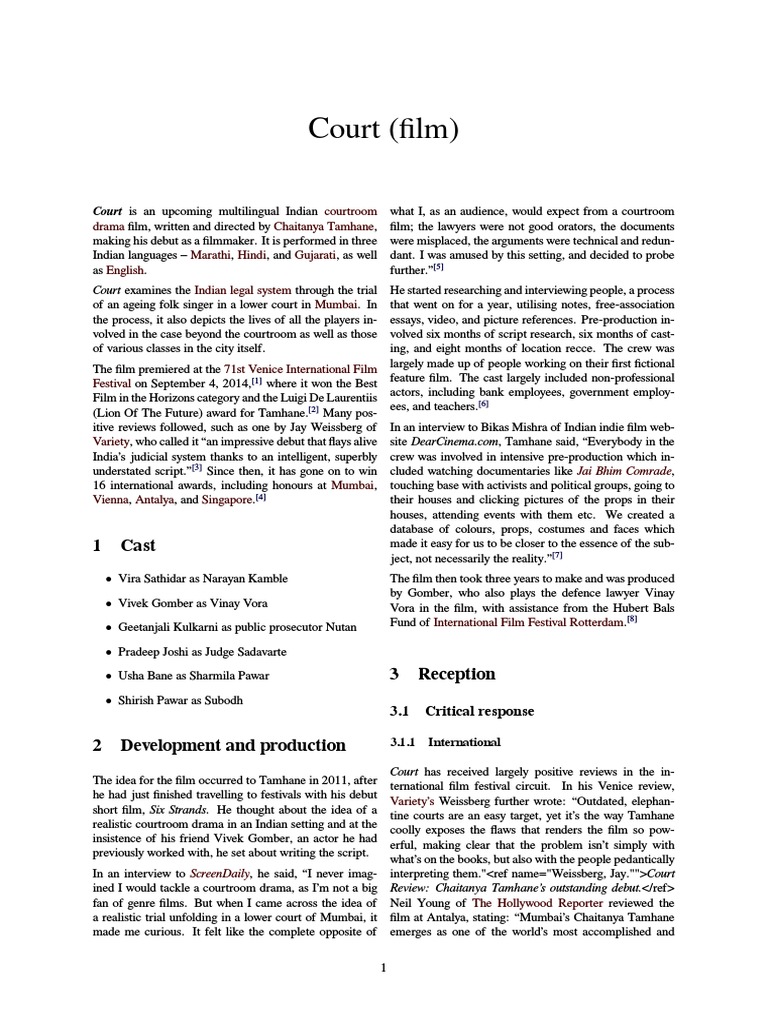 Court Film 1 Cast Pdf Film Festival Cinema
