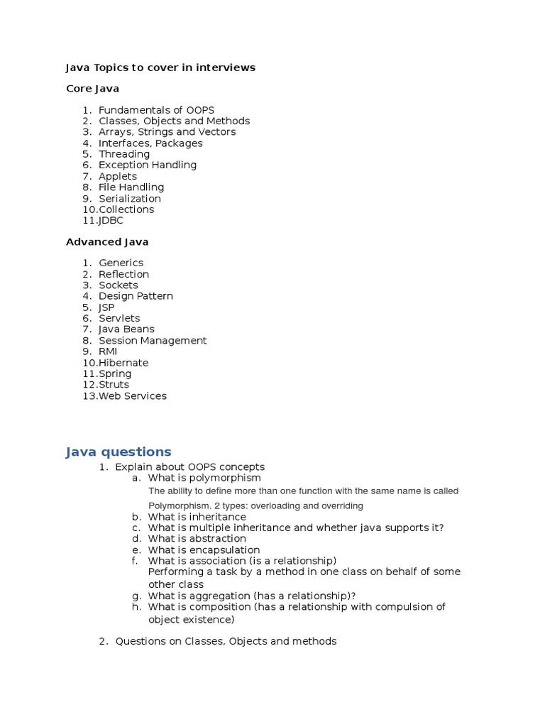 Java Topics to Cover in Interviews | Java (Programming Language ...