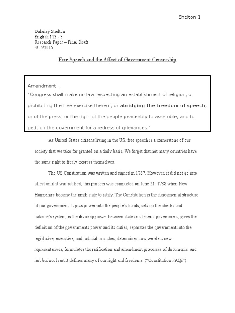 Free Speech and The Affect of Government Censorship PDF Wiki Leaks Prior Restraint