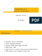 Introduction To C: Introduction and Hello World