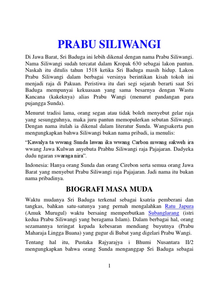 Dongeng Prabu Siliwangi Bahasa Sunda Masnurul