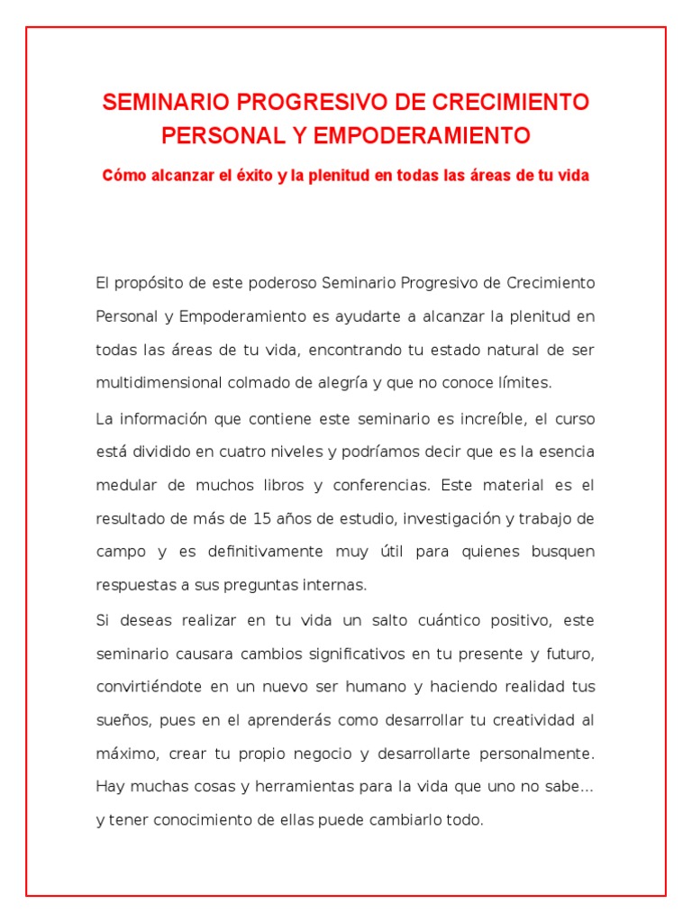 Seminario Progresivo de Crecimiento Personal y Empoderamiento ...