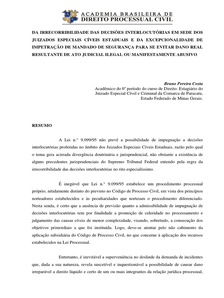 Princípio Da Irrecorribilidade Imediata Das Decisões Interlocutórias