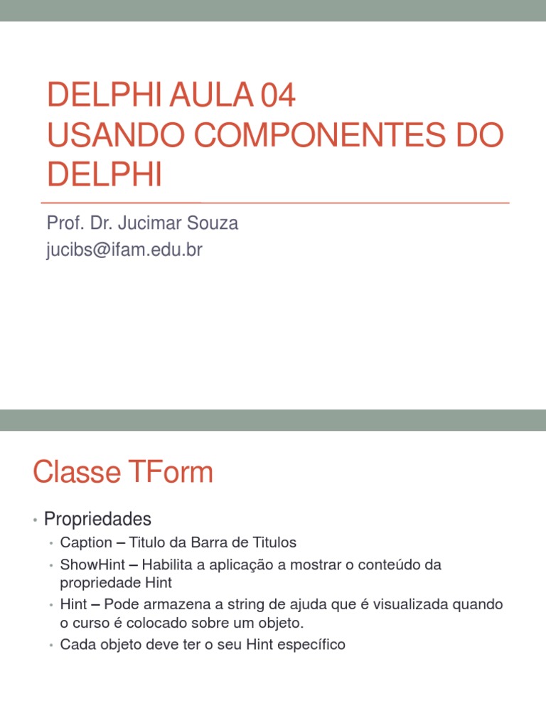 Usando Componentes Do Delphi PDF | PDF | Janela (informática) | Classe ...