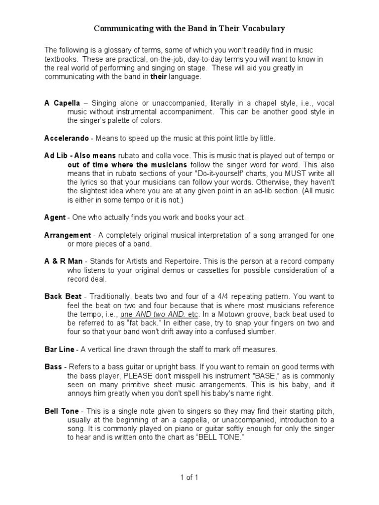 Common Musical Terms in Jazz Singing Musical Compositions